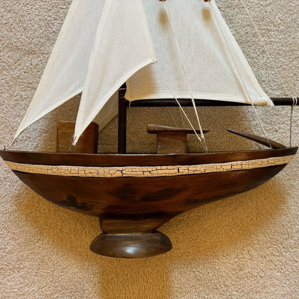 Vintage 31" Tall Wooden Sailboat - Picture 5 of 6